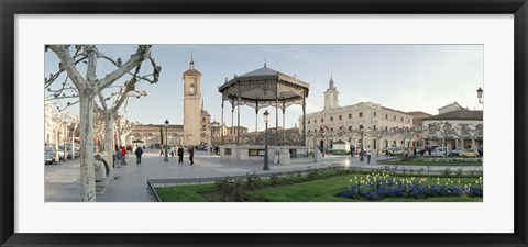 Framed Tourists in front of buildings, Plaza De Cervantes, Alcala De Henares, Madrid, Spain Print