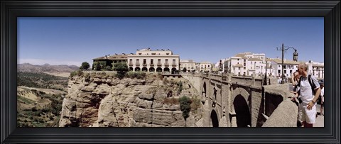 Framed Tourists standing on a bridge, Puente Nuevo, Ronda, Malaga Province, Andalusia, Spain Print