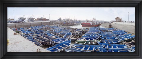 Framed Fishing boats moored at a dock, Essaouira Harbour, Essaouira, Morocco Print