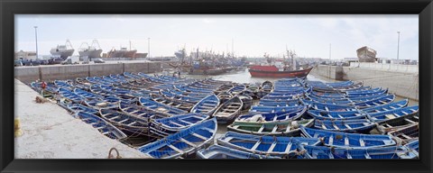 Framed Fishing boats moored at a dock, Essaouira Harbour, Essaouira, Morocco Print