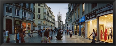 Framed Group of people walking on a street, Larios Street, Malaga, Malaga Province, Andalusia, Spain Print