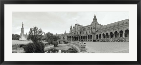 Framed Fountain in front of a building, Plaza De Espana, Seville, Seville Province, Andalusia, Spain Print