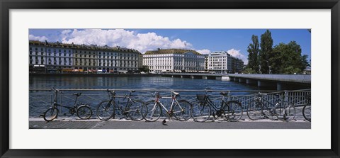 Framed Buildings at the waterfront, Rhone River, Geneva, Switzerland Print