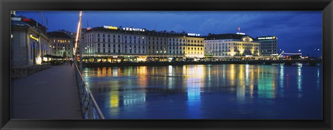 Framed Buildings lit up at night, Geneva, Switzerland Print