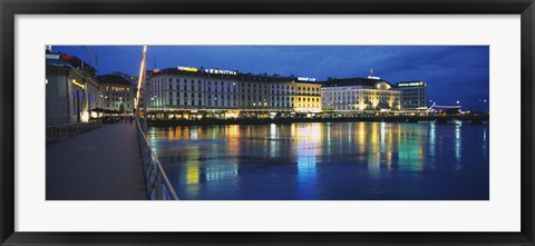 Framed Buildings lit up at night, Geneva, Switzerland Print