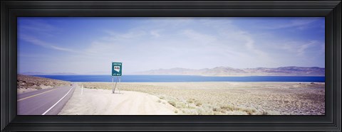 Framed Road sign at the roadside, Nevada State Route 446, Pyramid Lake, Nevada, USA Print