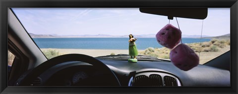 Framed Lake viewed through the windshield of a car, Pyramid Lake, Washoe County, Nevada, USA Print