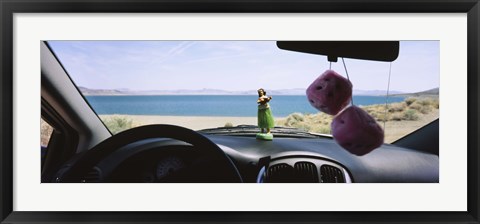 Framed Lake viewed through the windshield of a car, Pyramid Lake, Washoe County, Nevada, USA Print