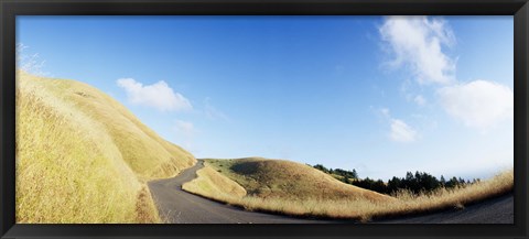 Framed Curved road on the mountain, Marin County, California, USA Print