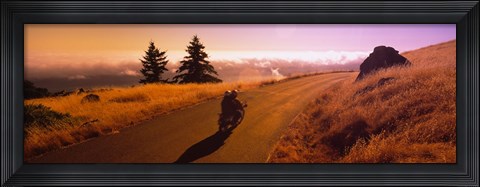 Framed High angle view of a motorcycle moving on a road, Mt Tamalpais, Marin County, California, USA Print
