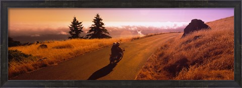 Framed High angle view of a motorcycle moving on a road, Mt Tamalpais, Marin County, California, USA Print