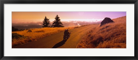 Framed High angle view of a motorcycle moving on a road, Mt Tamalpais, Marin County, California, USA Print