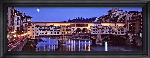 Framed Bridge across a river, Arno River, Ponte Vecchio, Florence, Tuscany, Italy Print