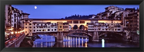 Framed Bridge across a river, Arno River, Ponte Vecchio, Florence, Tuscany, Italy Print