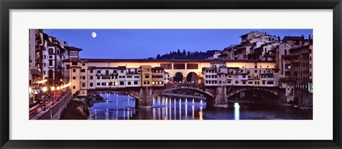 Framed Bridge across a river, Arno River, Ponte Vecchio, Florence, Tuscany, Italy Print