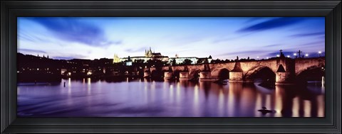 Framed Arch bridge across a river with a cathedral, St. Vitus Cathedral, Hradcany Castle, Vltava river, Prague, Czech Republic Print