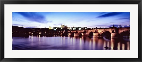 Framed Arch bridge across a river with a cathedral, St. Vitus Cathedral, Hradcany Castle, Vltava river, Prague, Czech Republic Print