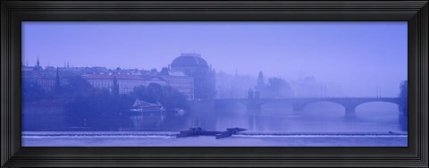 Framed Arch bridge across a river, National Theatre, Legii Bridge, Vltava River, Prague, Czech Republic Print