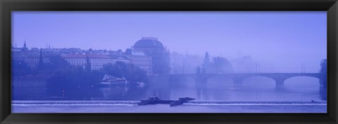 Framed Arch bridge across a river, National Theatre, Legii Bridge, Vltava River, Prague, Czech Republic Print