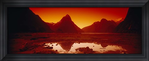 Framed Reflection of mountains in a lake, Mitre Peak, Milford Sound, Fiordland National Park, South Island, New Zealand Print