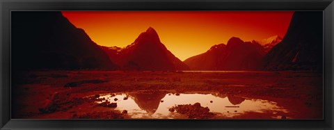 Framed Reflection of mountains in a lake, Mitre Peak, Milford Sound, Fiordland National Park, South Island, New Zealand Print