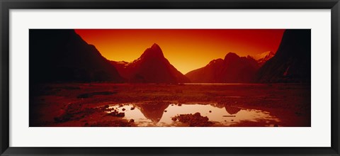 Framed Reflection of mountains in a lake, Mitre Peak, Milford Sound, Fiordland National Park, South Island, New Zealand Print