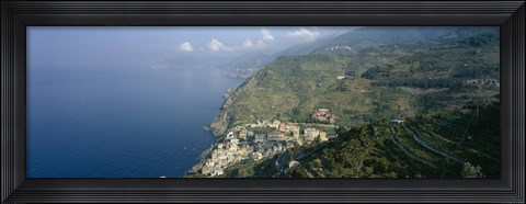 Framed High angle view of a village at the coast, Riomaggiore, La Spezia, Liguria, Italy Print