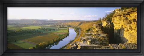 Framed High angle view of vineyards along a river, Einzellage, Hessigheimer Felsengarten, Hessigheim, Baden-Wurttemberg, Germany Print