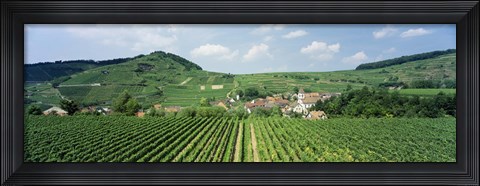 Framed Vineyards near a village, Oberbergen, Der Vogelsangpass, Bereich Kaiserstuhl, Baden-Wurttemberg, Germany Print
