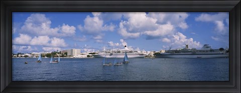 Framed Cruise ships docked at a harbor, Hamilton Harbour, Hamilton, Bermuda Print