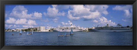 Framed Cruise ships docked at a harbor, Hamilton Harbour, Hamilton, Bermuda Print