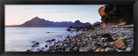 Framed Rocks on the beach, Elgol Beach, Elgol, view of Cuillins Hills, Isle Of Skye, Scotland Print