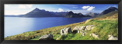 Framed Rocks on the hillside, Elgol, Loch Scavaig, view of Cuillins Hills, Isle Of Skye, Scotland Print