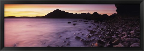 Framed Rocks on the beach, Elgol Beach, Elgol, looking towards Cuillin Hills, Isle Of Skye, Scotland Print