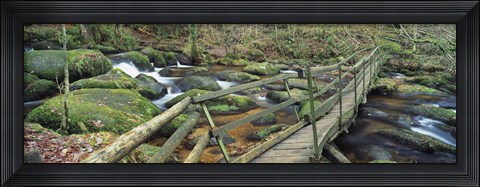 Framed Leap of Faith broken bridge, Becky Brook, Becky Falls, Bovey Tracey, Dartmoor National Park, Devon, England Print