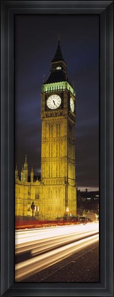 Framed Clock tower lit up at night, Big Ben, Houses of Parliament, Palace of Westminster, City Of Westminster, London, England Print