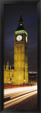 Framed Clock tower lit up at night, Big Ben, Houses of Parliament, Palace of Westminster, City Of Westminster, London, England Print
