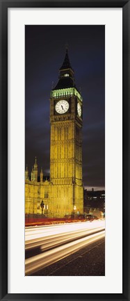 Framed Clock tower lit up at night, Big Ben, Houses of Parliament, Palace of Westminster, City Of Westminster, London, England Print