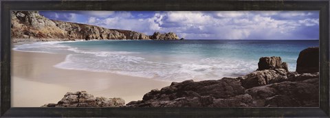 Framed Cliffs at seaside, Logan Rock, Porthcurno Bay, Cornwall, England Print