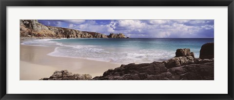 Framed Cliffs at seaside, Logan Rock, Porthcurno Bay, Cornwall, England Print