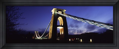 Framed Suspension bridge lit up at night, Clifton Suspension bridge, Avon Gorge, Bristol, England Print