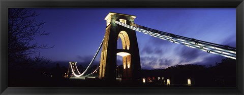 Framed Suspension bridge lit up at night, Clifton Suspension bridge, Avon Gorge, Bristol, England Print