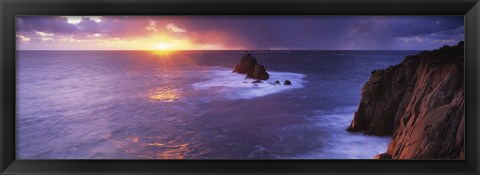 Framed Sunset over the sea, Land&#39;s End, Cornwall, England Print