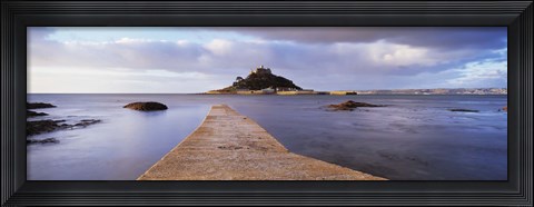 Framed Jetty over the sea, St. Michael's Mount, Marazion, Cornwall, England Print