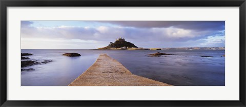 Framed Jetty over the sea, St. Michael&#39;s Mount, Marazion, Cornwall, England Print