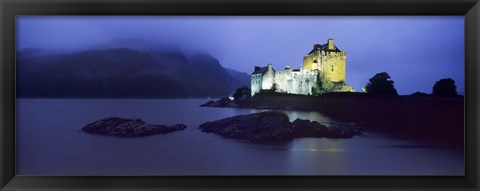 Framed Castle lit up at dusk, Eilean Donan Castle, Loch Duich, Dornie, Highlands Region, Scotland Print