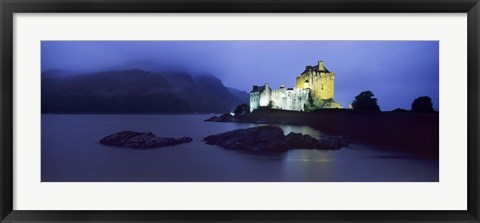 Framed Castle lit up at dusk, Eilean Donan Castle, Loch Duich, Dornie, Highlands Region, Scotland Print