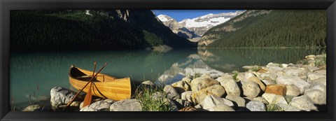 Framed Canoe at the lakeside, Lake Louise, Banff National Park, Alberta, Canada Print