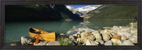 Framed Canoe at the lakeside, Lake Louise, Banff National Park, Alberta, Canada Print