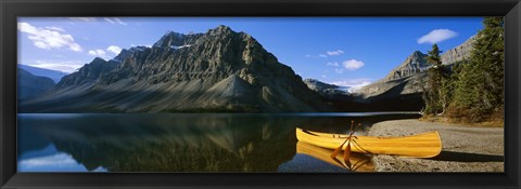 Framed Canoe at the lakeside, Bow Lake, Banff National Park, Alberta, Canada Print